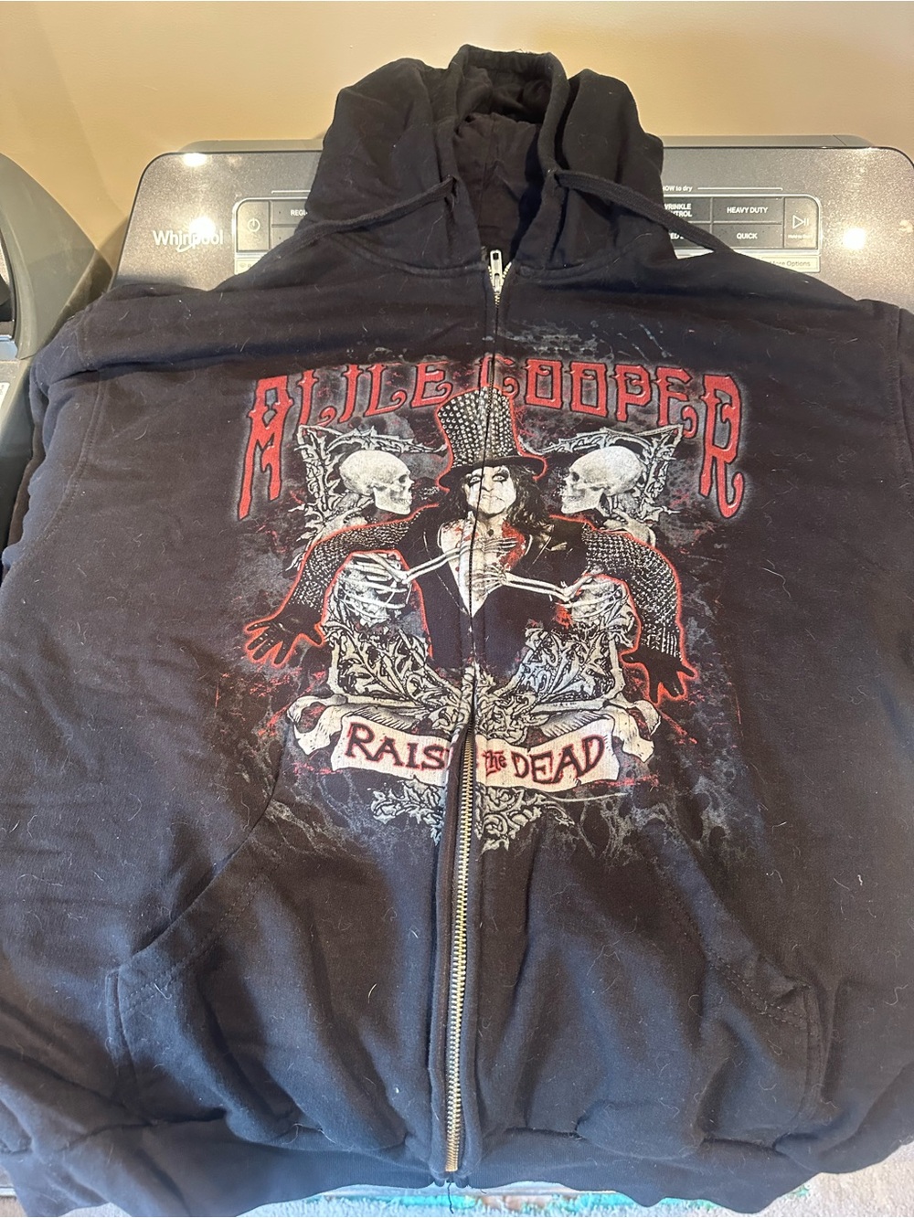 Affliction Black Zip Hoodie with Red & White Gothic Graphic